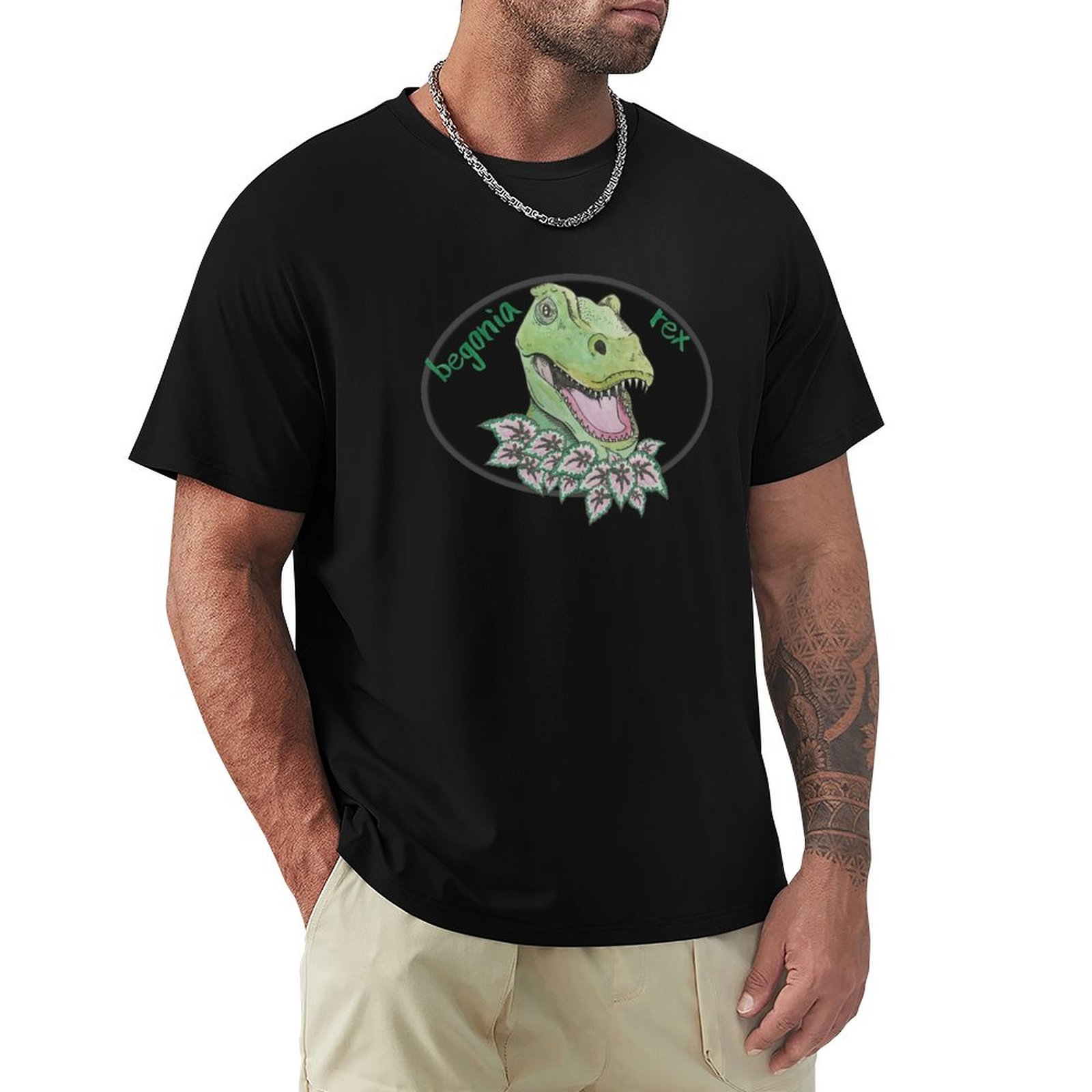 Begonia Rex - T rex begonya baskılı tişört erkek